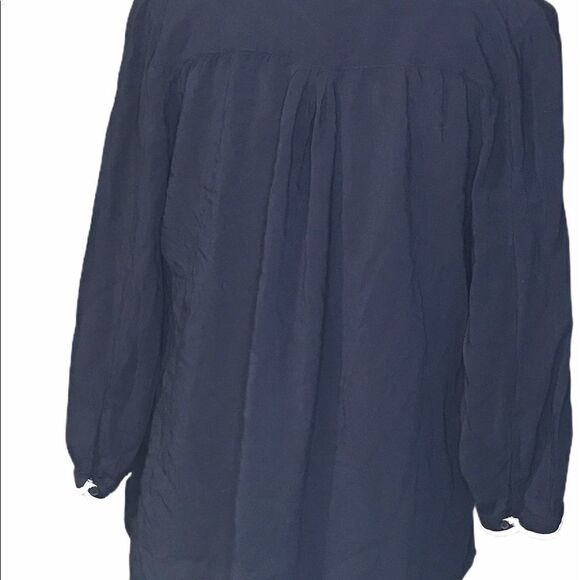 Jcp. Women’s navy button down blouse white stripe - Picture 3 of 16